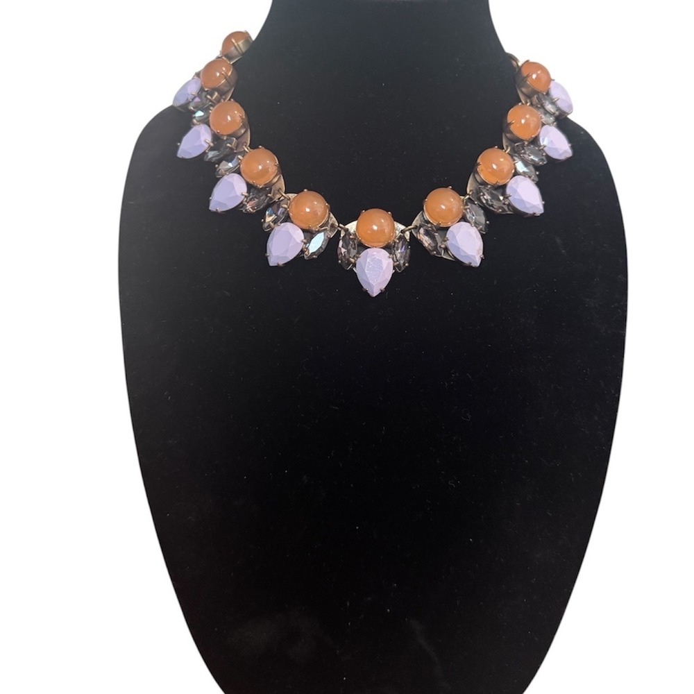 J. Crew Statement Necklace Multi Stone Womens Gold Orange Lavender Preppy Glam
